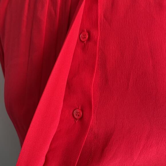 VINTAGE JERRI SHERMAN Silk Blouse Womens Sz 8 Red Pleated Front - Picture 5 of 8